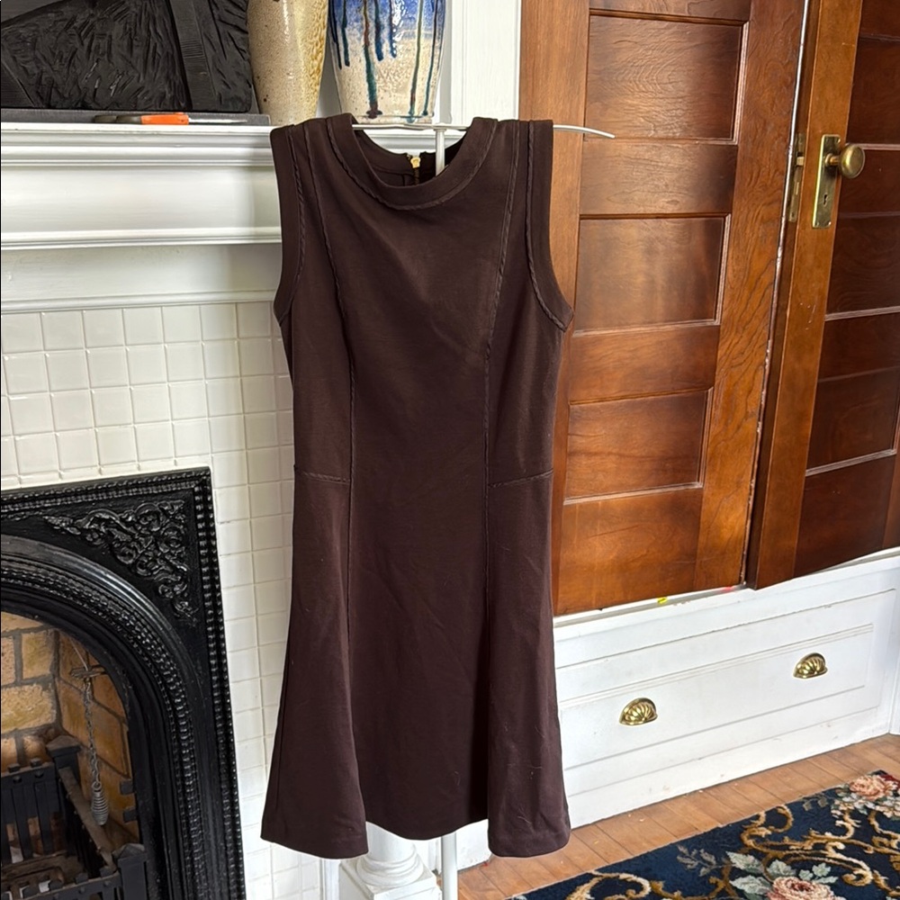 Michael Kors exposed back zip Brown Sleeveless fit and flare ‎ Dress- worn 5x